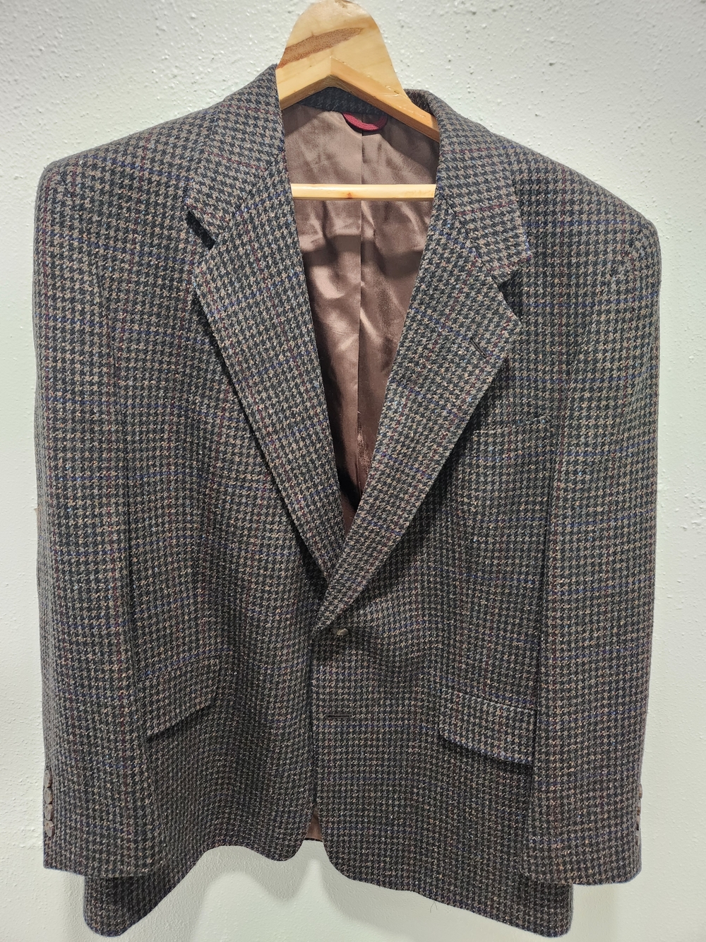 Hart Schaffner Marx 46R Blazer Gray Houndstooth Wool Sport Coat Mens